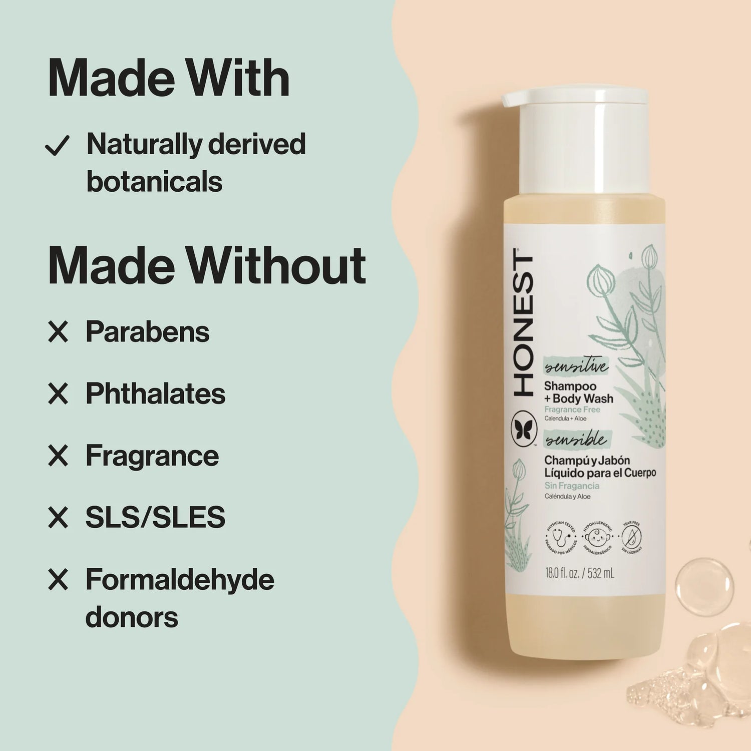 Champú + Gel de Ducha, Tamaño Económico, Para Piel Sensible